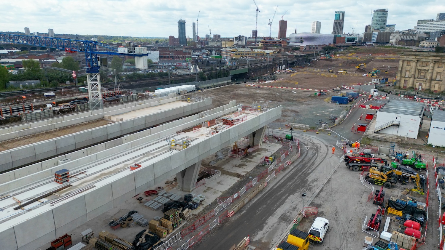 Aerial view of the first completed section of Curzon 3 viaduct of HS2