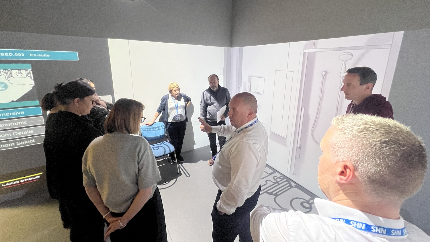 The Immersive Interactive platform projects full-scale floor plan visualisations onto walls and floors. Image: Laing O'Rourke.