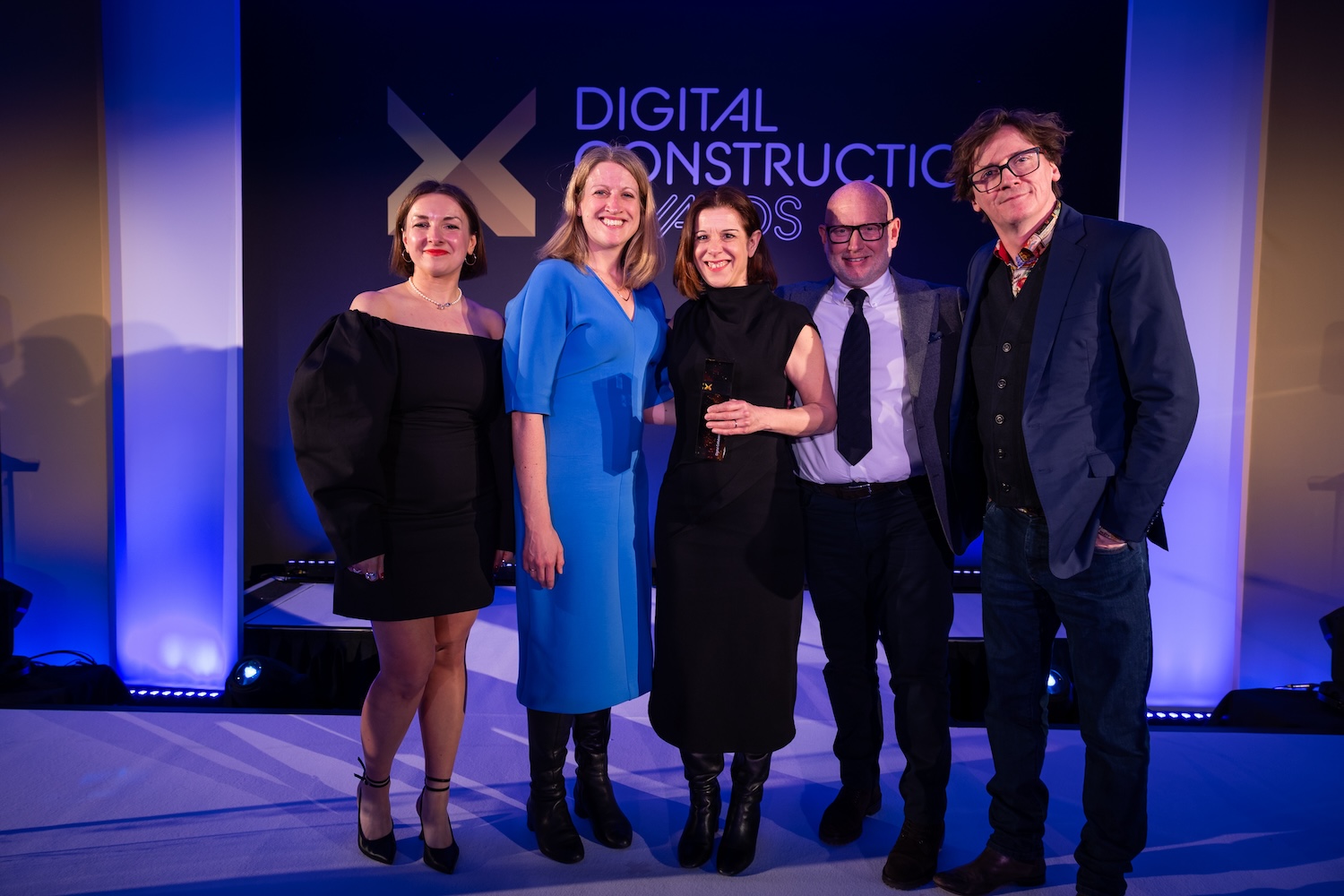 United Utilities Enterprise and IAND collect their trophy from Ed Byrne (far right), Chris Curling from Bluebeam (second right) and Karolina Orecchini from Digital Construction Week (far left). Image: © 2026 - ASV Photography Ltd. www.ASVphotos.com