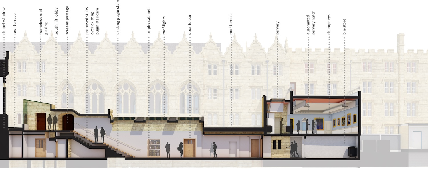 Render of the Pugin stairs at Oriel College. Image: Penwarden Hale Architects