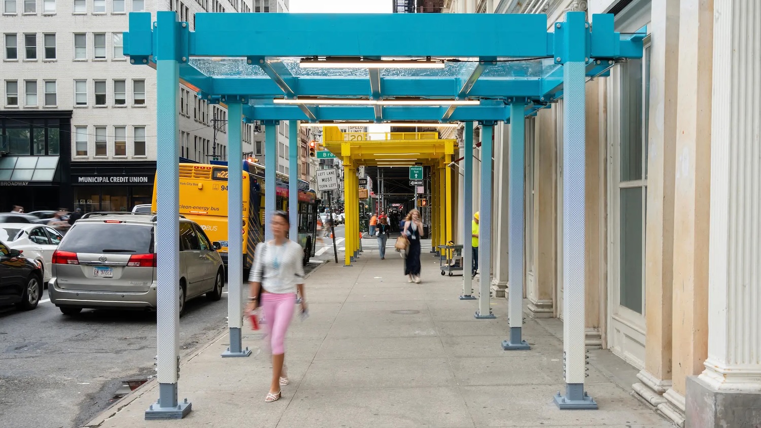 Arup's decorative scaffolding. Image: Gabrielle Beaumont/Courtesy of Arup and KNE studio